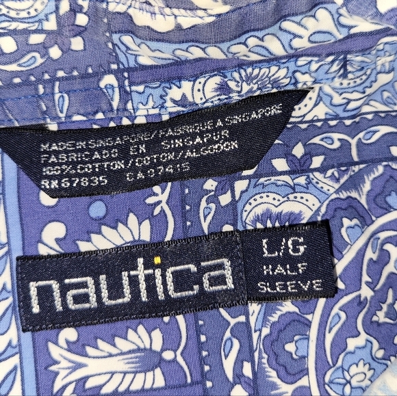 Nautica Blue Paisley Bandana Print Casual Button Down Short Sleeve Shirt - Picture 5 of 6
